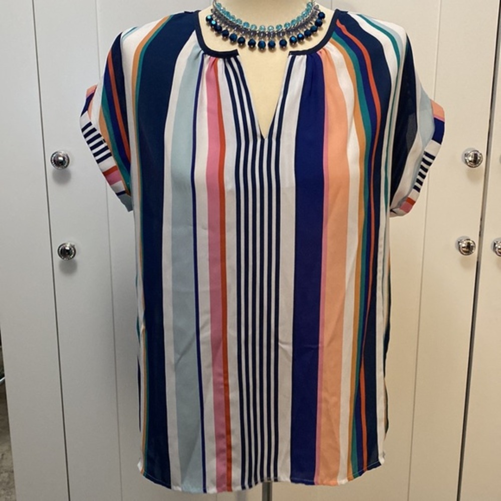 Striped Chiffon Cuffed Sleeved Shirt Sz MED NEW!